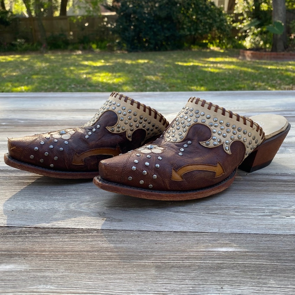 Dan Post Brown and Cream Western Mules